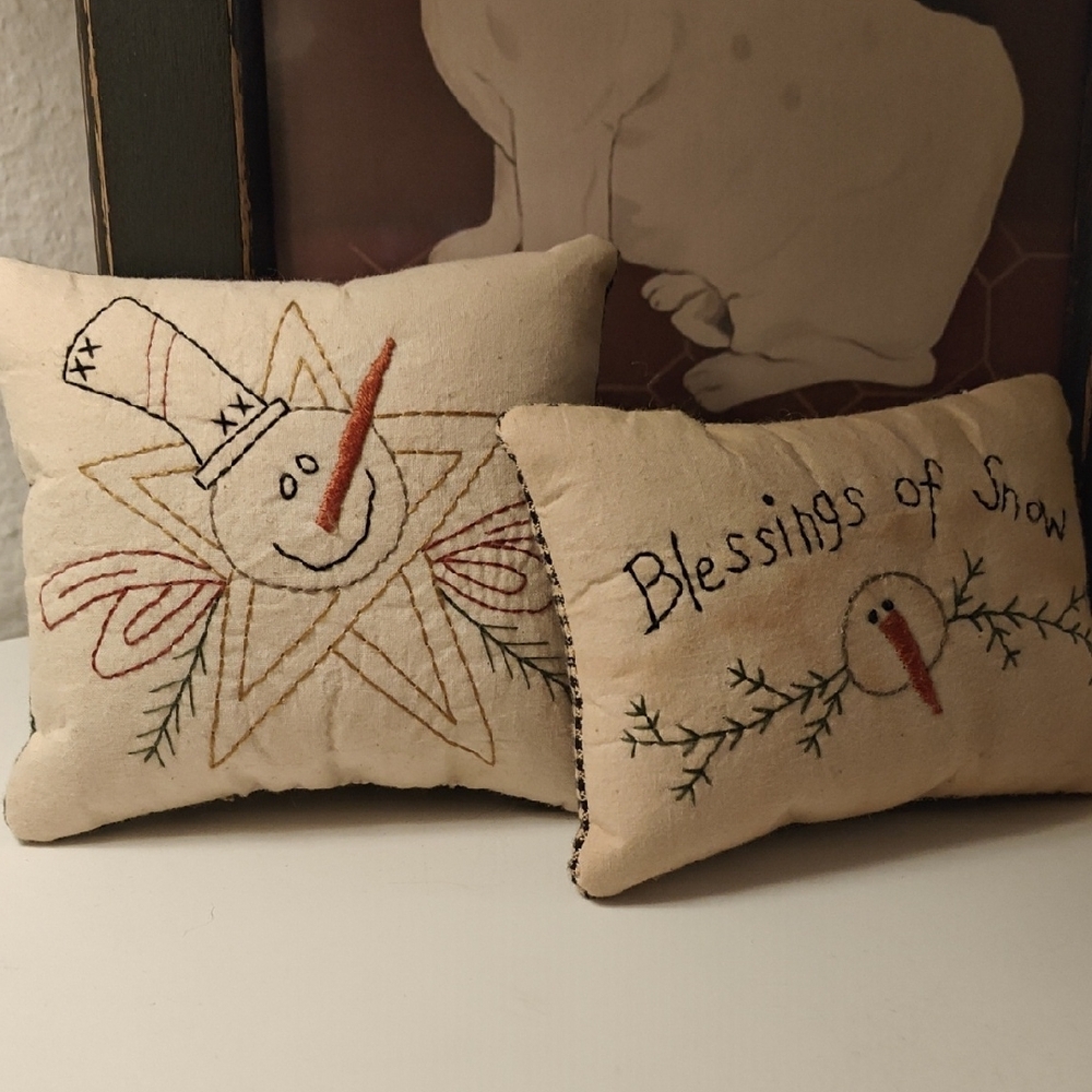 Holiday Star and Snowman Pillows - Cream and Tan